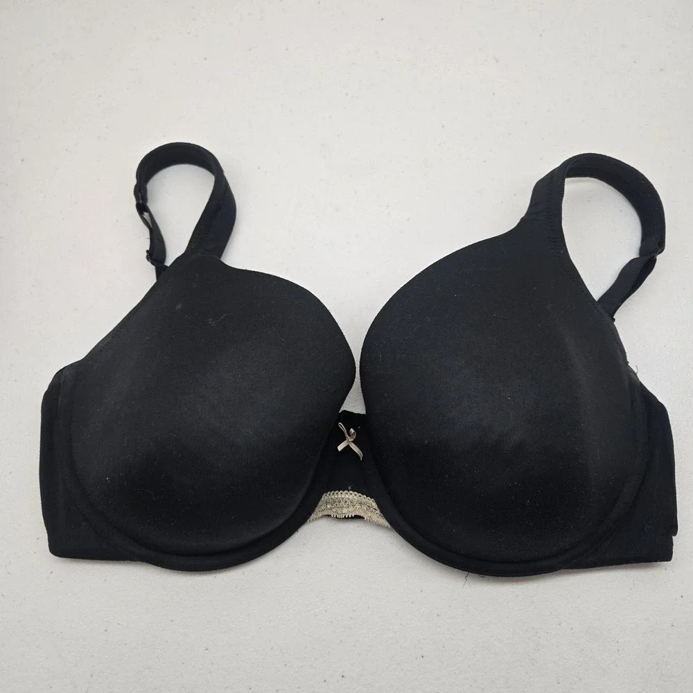 Cacique Women Bra 40DDD Black T Shirt Underwired Bow Strap Adjustable